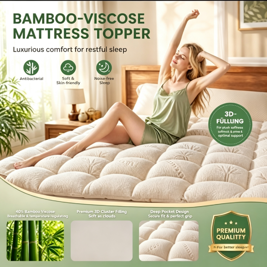 HOT SALE 2026🥳💞50,000+ SOLD!👵❤️ Bamboo Fiber Viscose Mattress Protector with Deep Pockets, Quilted Mattress Topper, Soft & Pressure-Relieving