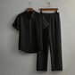 👔 LIMITED-TIME 50% OFF! ✨ Men's Textured 2-Piece Shirt & Pants Set – Breathable, Stand Collar, Elastic Waist 🌿