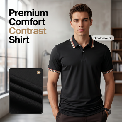 📢📢50% OFF !! ⏰Men Fashion Contrast Lapel Quick Drying Short Sleeve T-Shirt
