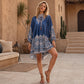 Women Vintage Floral High Neck Cape Dress