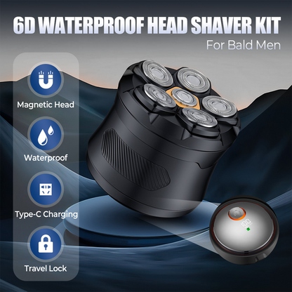 📢📢50% OFF !! ⏰6-Blade Magnetic Electric Head Shaver, IPX7 Waterproof Razor For Bald Men🌊