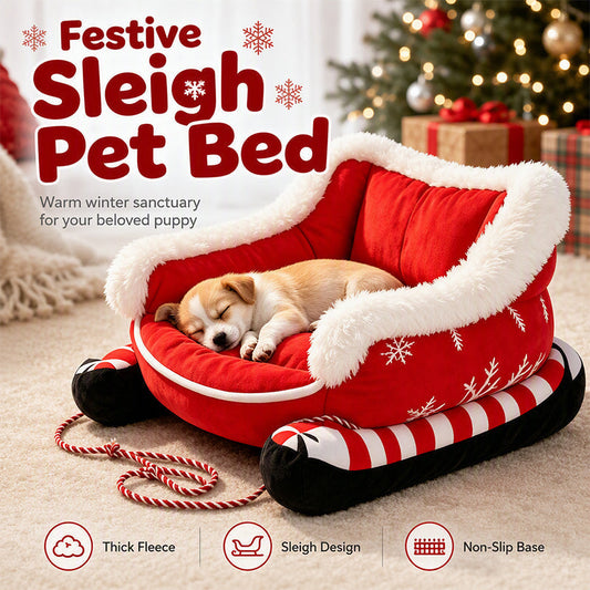 ⏳Time-Limited Special⏰Christmas Sleigh Pet Bed with Removable Cushion