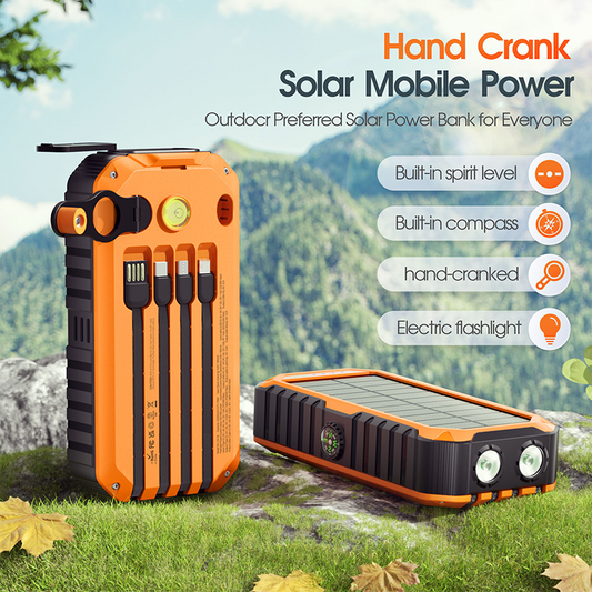 🔋 LIMITED-TIME 50% OFF ☀️ Solar Power Bank — Built-In Cables, Flashlight, 20000mAh