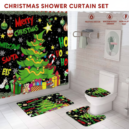 Waterproof Christmas Shower Curtain Set