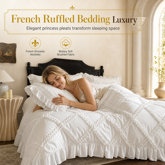⏳🔥LIMITED-TIME 50% OFF! French Princess Style Washed Cotton Bedding Set Simple and Fresh 4-Piece Duvet Cover and Sheet Set for All Seasons