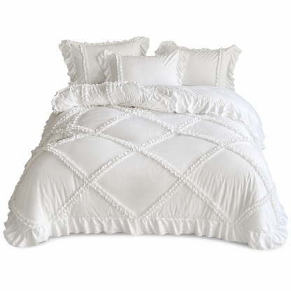 ⏳🔥LIMITED-TIME 50% OFF! French Princess Style Washed Cotton Bedding Set Simple and Fresh 4-Piece Duvet Cover and Sheet Set for All Seasons