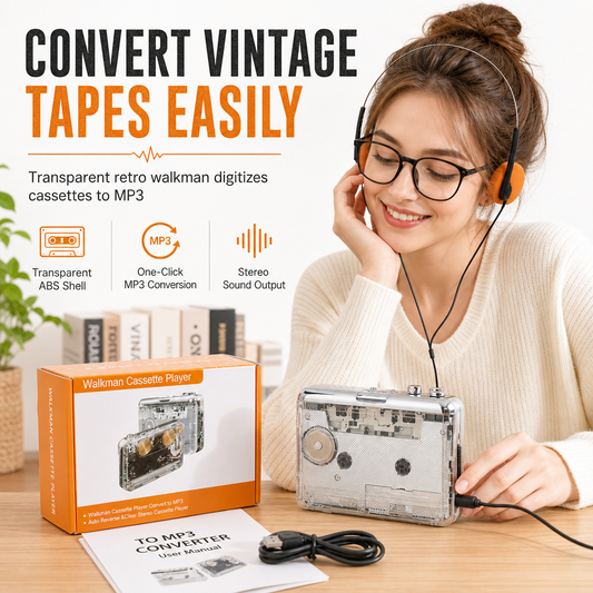🎁2026 New Arrivals 50% OFF💥Transparent Portable Cassette Player & Tape to MP3 Converter with Type-C