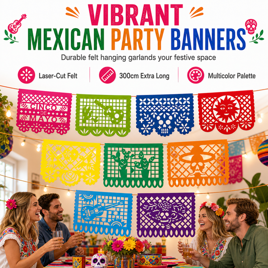 📢📢50% OFF !! ⏰Mexican Plastic Banner Day of the Dead Paper Cut Style Garland for Cinco de Mayo and Halloween Party