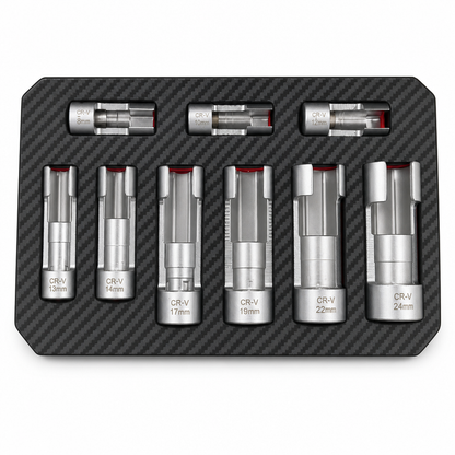 📢📢50% OFF !! ⏰9 Piece Flare Nut Socket Set Slotted Oxygen Sensor Wrench and Diesel Injector Line Socket Auto Repair Tool Kit with Storage Case
